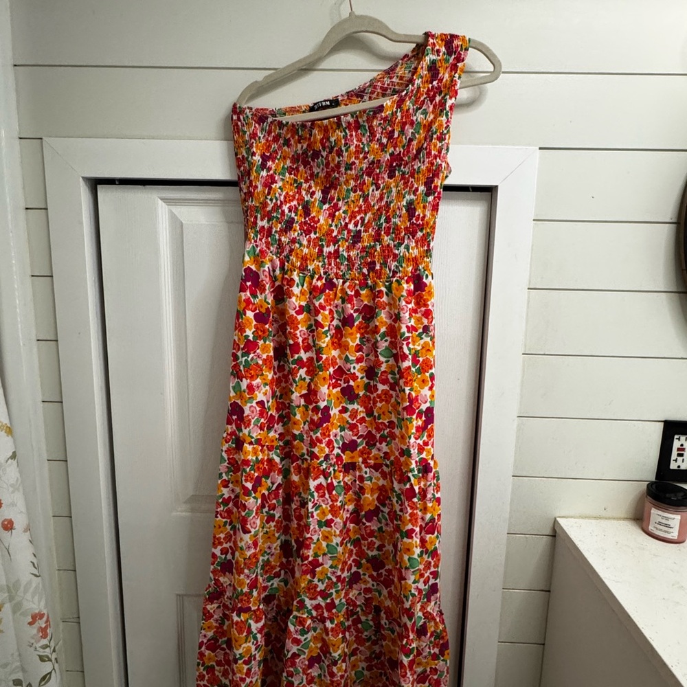 Colorful Floral One-Shoulder Dress